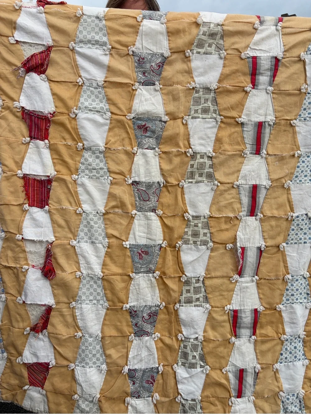 Boho chic-Vintage Handmade Hand-Tied Patchwork Quilt!